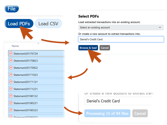 Loading PDF bank statements into the Transtractor interface